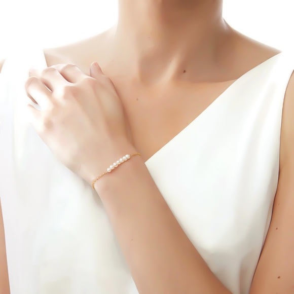 Real Freshwater Pearl Bar Bracelet 925 Sterling Silver Gold or Rose Gold Filled - Picture 4 of 9